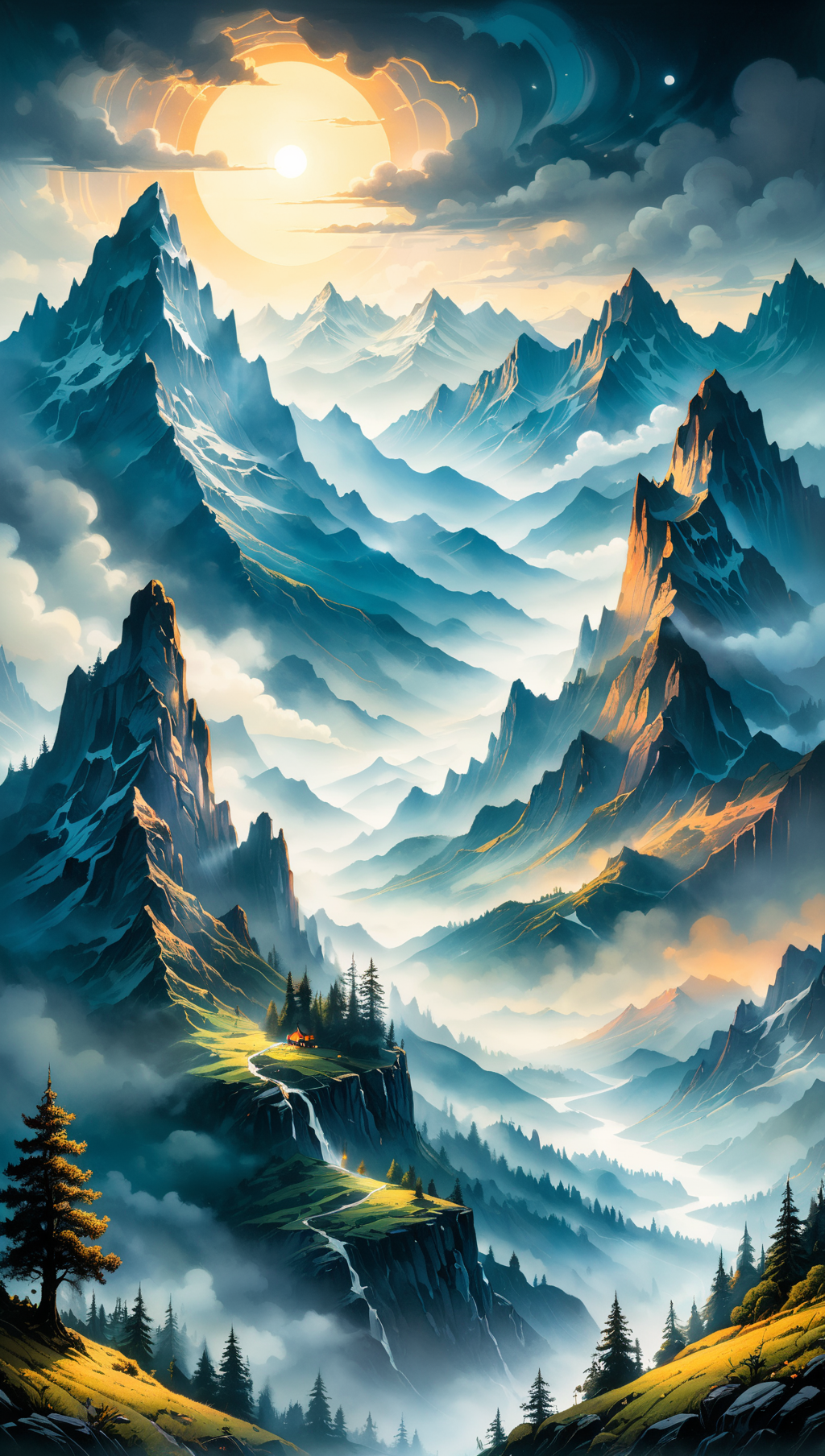 02669-3821191066-summer, best quality, ink painting, acrylic, Capture the ethereal beauty of a misty mountain range, where veils of fog embrace t.png